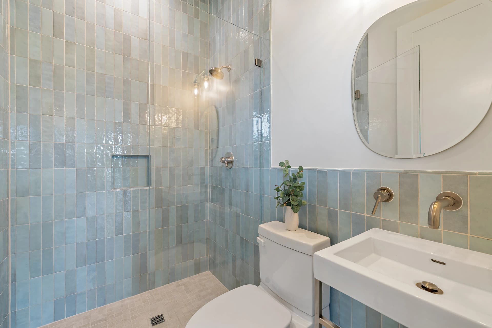 Bathroom finish reference showing tile surfaces and adjoining fixtures