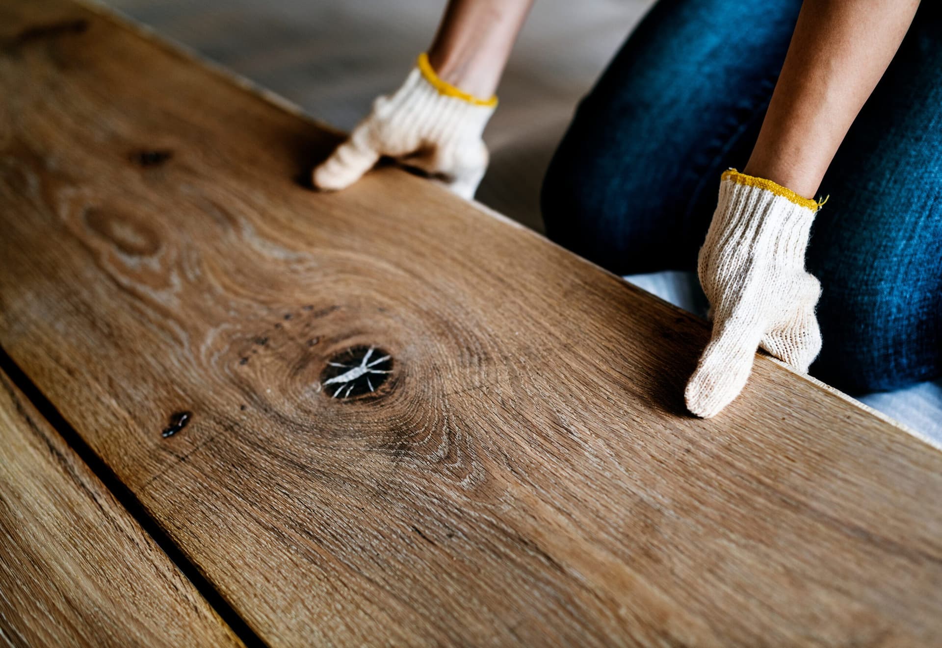 Exotic hardwood floor installation in living room